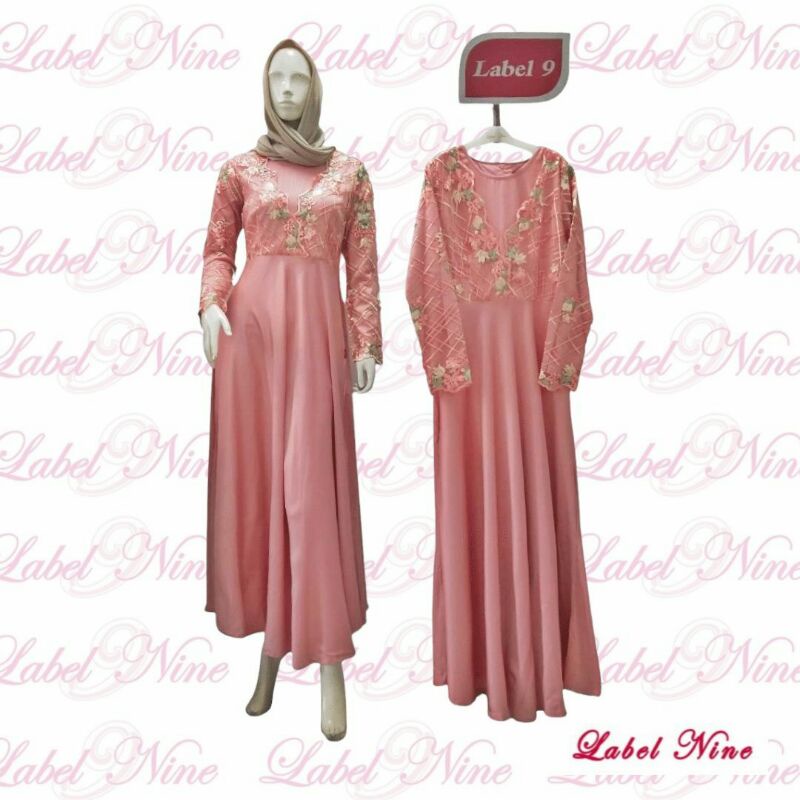 Gamis warna peach kombinasi brukat