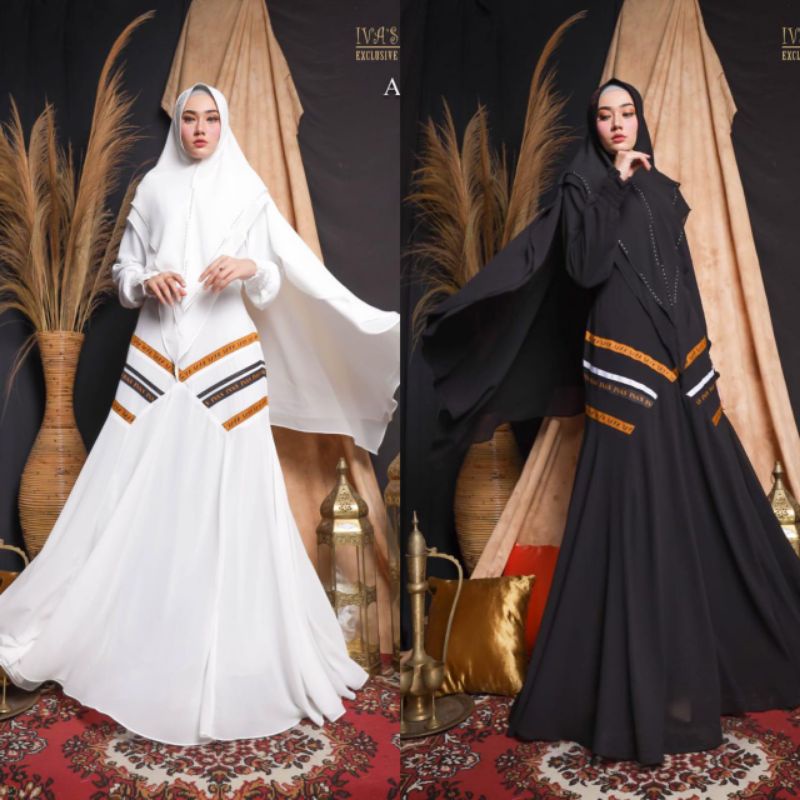 Adha Syari by Ivas Production Gamis Umroh Ceruty Hitam Putih