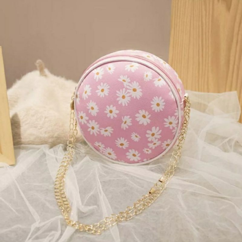 Dem_sare - KDS009 DAISYKA Tas Wanita Tas Selempang Wanita Mini Sling Bag Tas Bahu Bulat Tali Rantai
