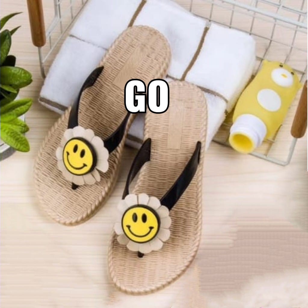 sogo Import SMILE ROSE ROTAN Sandal Wanita Murah Japit Casual Teplek Sendal Cewek Flat Jepit