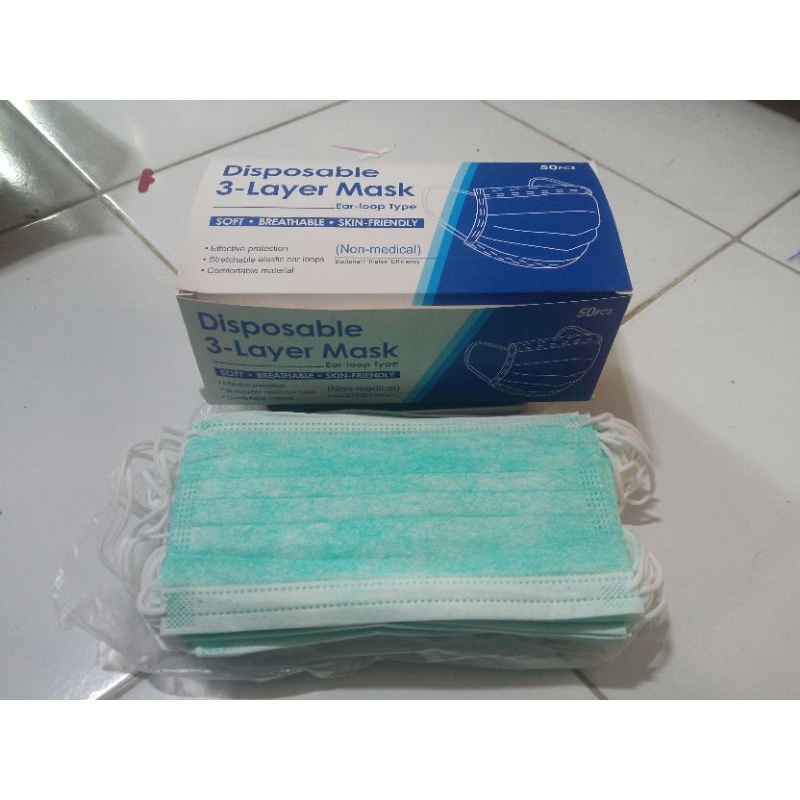 Masker 3 Ply Satu Box Isi 50 Pcs / Disposable Mask Earloop