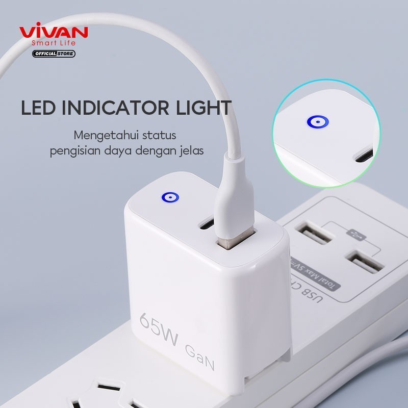 Ready VIVAN Adaptor Charger GaN02 65W 5.4A Batok Charger QC4.0 USB &amp; Type C