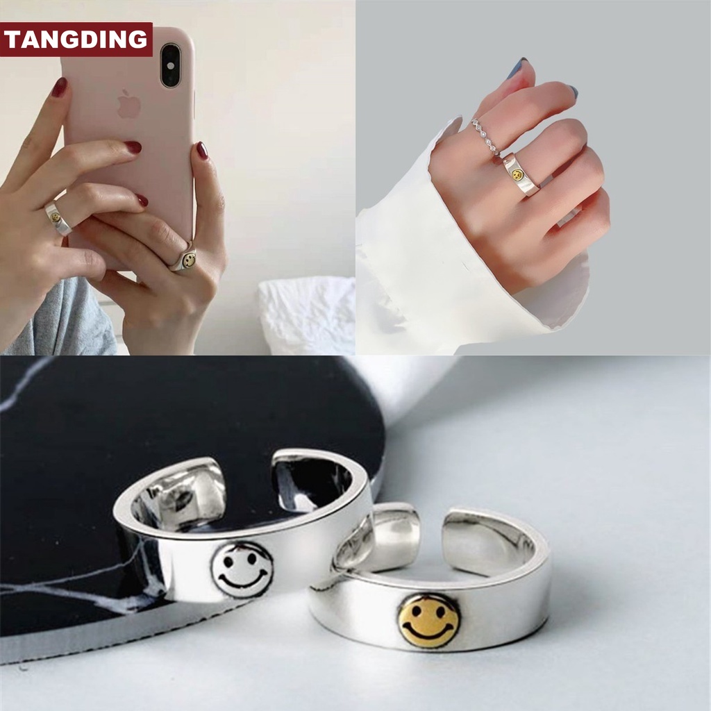 【COD Tangding】Korean Smile Face Retro Opening Adjustable Smiley Couple Ring Jewelry Fashion Accessories