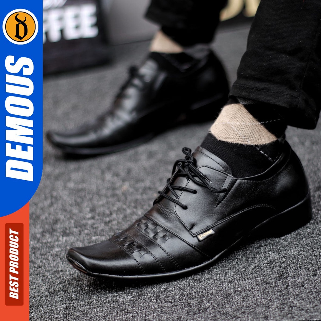 DEMOUS Rempel - Sepatu Formal Pantopel Hitam Kulit Asli Kerja Pria