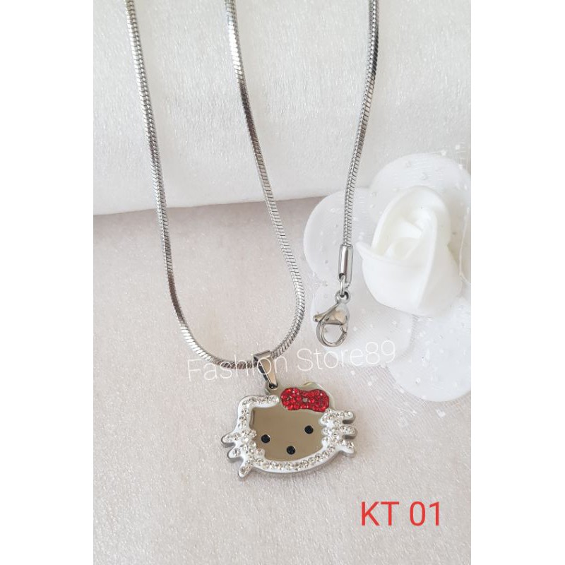 impor Ready Kalung Kitty Dewasa dan Anak titanium golg white Antikarat Anti Air Selamanya