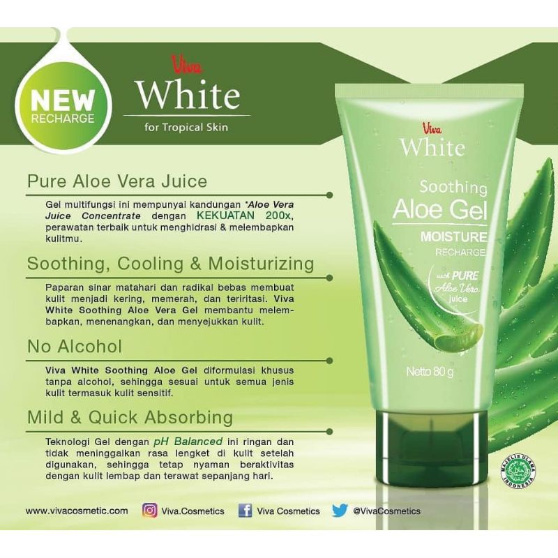 Viva White Soothing Aloe Vera Gel 80gr/100% Original