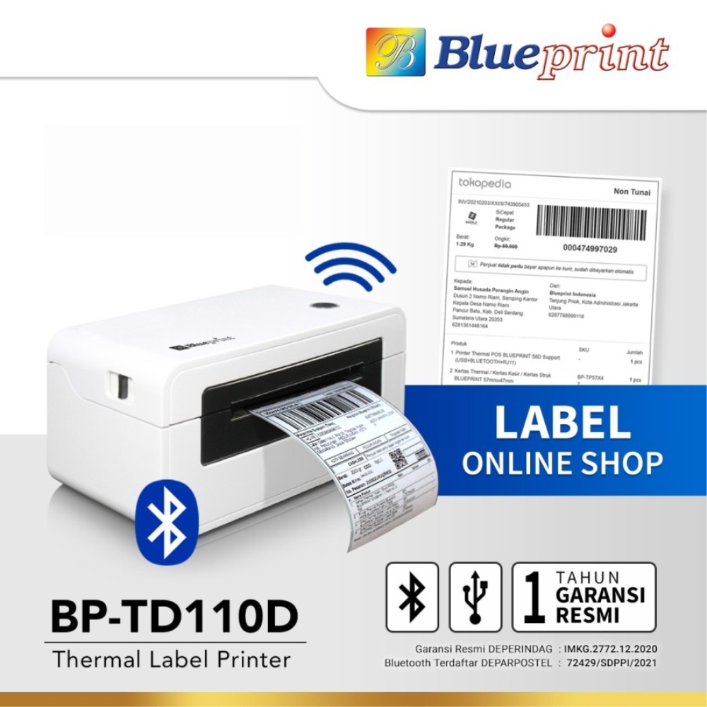 Blueprint TD110D Printer Thermal Bluetooth + USB Barcode Label Resi Online Shop A6