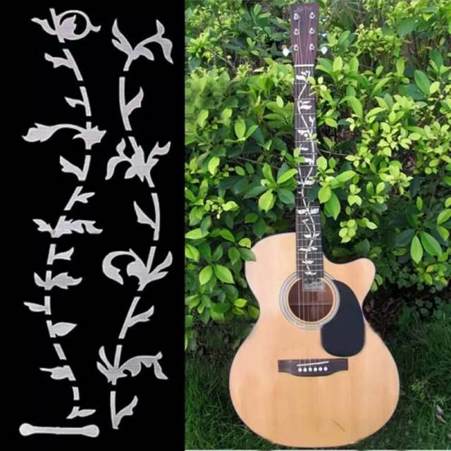 Stiker gitar inlay model pohon kehidupan warna silver bahan vinyil kuat awet