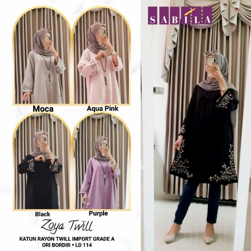 blouse hitam wanita polos zoya twill tunik jumbo bordir ld114 bordir asli
