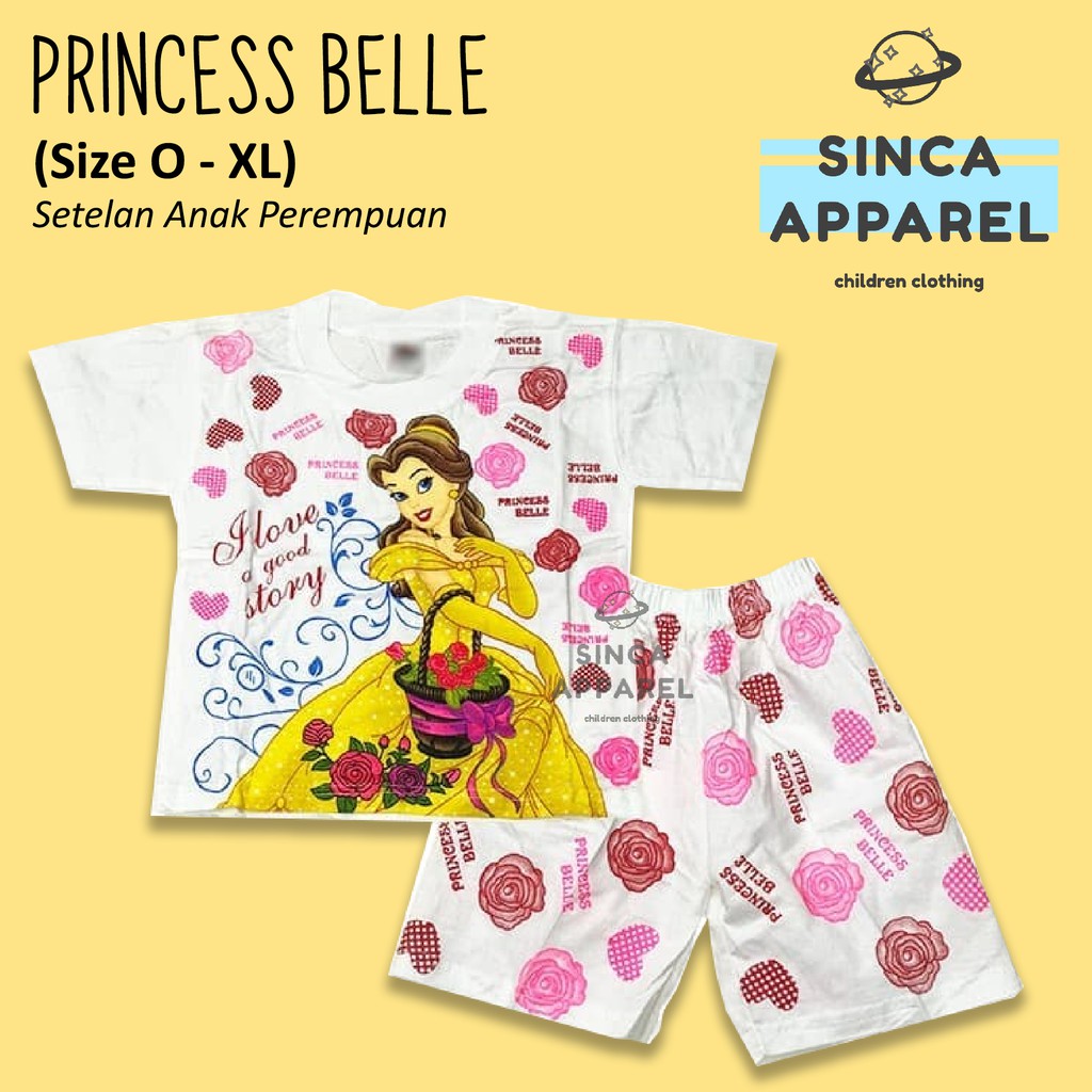 Setelan Baju Anak Cewek Perempuan (Set Kaos Celana) - Princess Belle