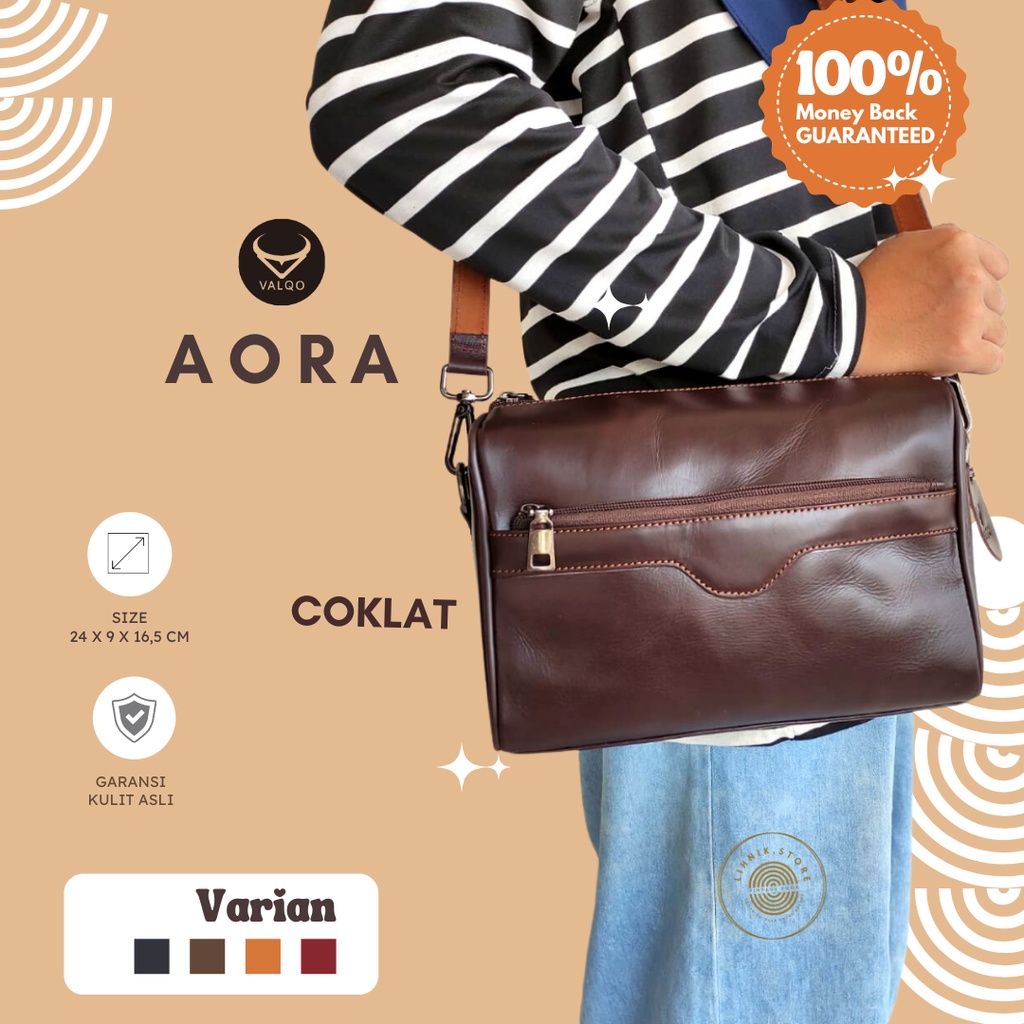 AORA Tas Wanita Selempang Kulit Asli 100% Original [VALQO] | Premium Leather handbag Wanita Simple V
