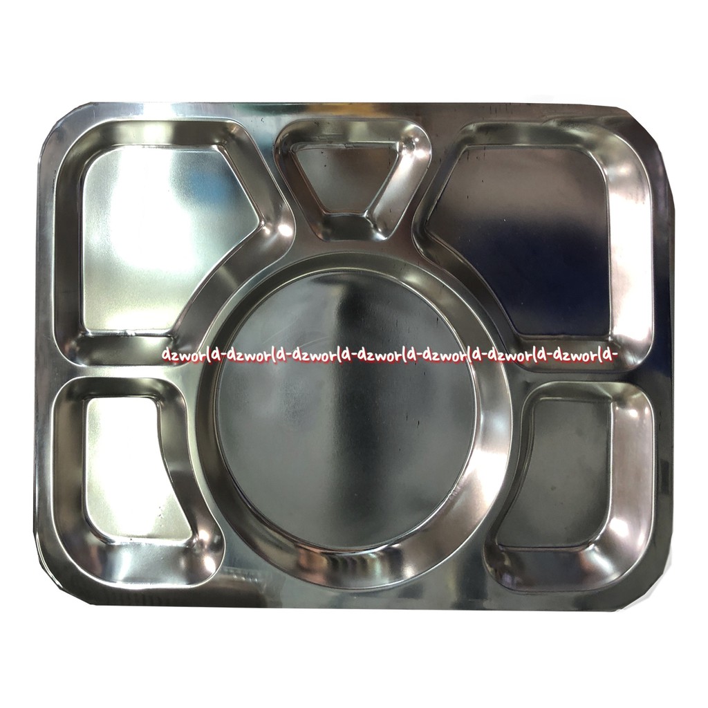 Tray Stainless Steel 38x28cm Piring Alat Tempat Makan Dengan Bilah Baki Sekat Silver