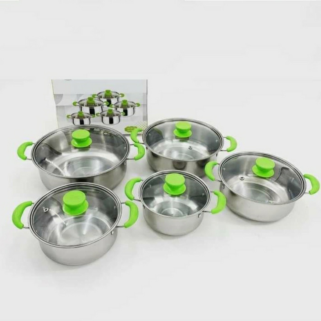 Panci Set 5 pcs Serba Guna HC High Grade Tutup Kaca Panci Staninless Steel