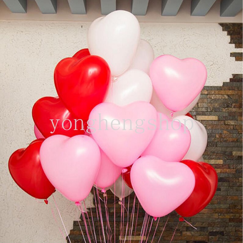 10pcs / set Balon Lateks Bentuk Hati Ukuran 12 Inci Untuk Dekorasi Pesta Ulang Tahun / Pernikahan / Valentine