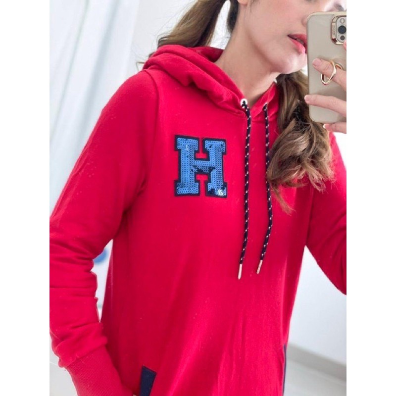 Tommy hilfiger red sequin logo sweatshirt