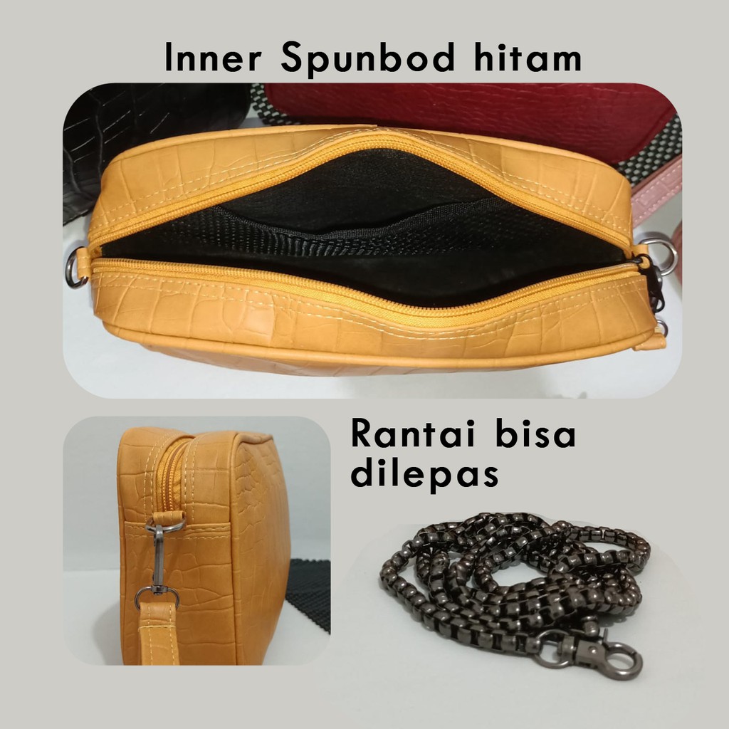 Travel Bag Wanita Tali Rantai Pouch Kosmetik Cewek Kulit Sintetis Croco Tas Organizer make Up Murah