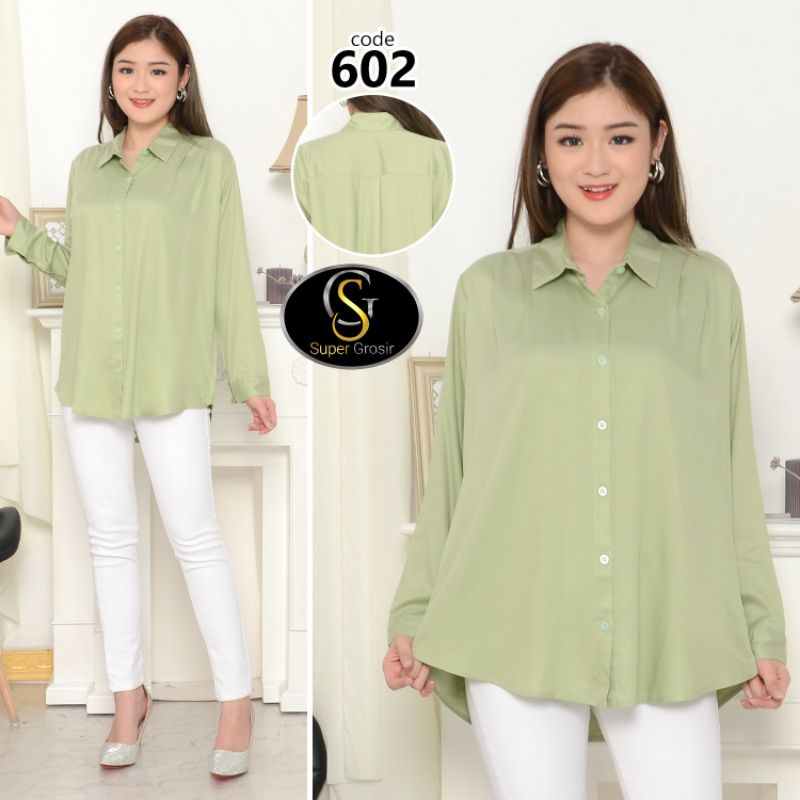 KEMEJA WANITA TANGAN PANJANG / KEMEJA WANITA PUNDAK LIPAT KATUN TWILL 30s - 602-HIJAU