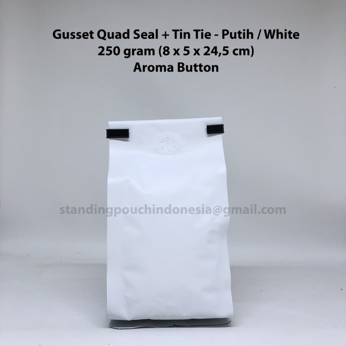 

H2J021 Kemasan Kopi Gusset Quad Seal 250 G (Tin Tie + Valve) Putih *Premium* Hyh1Yjj