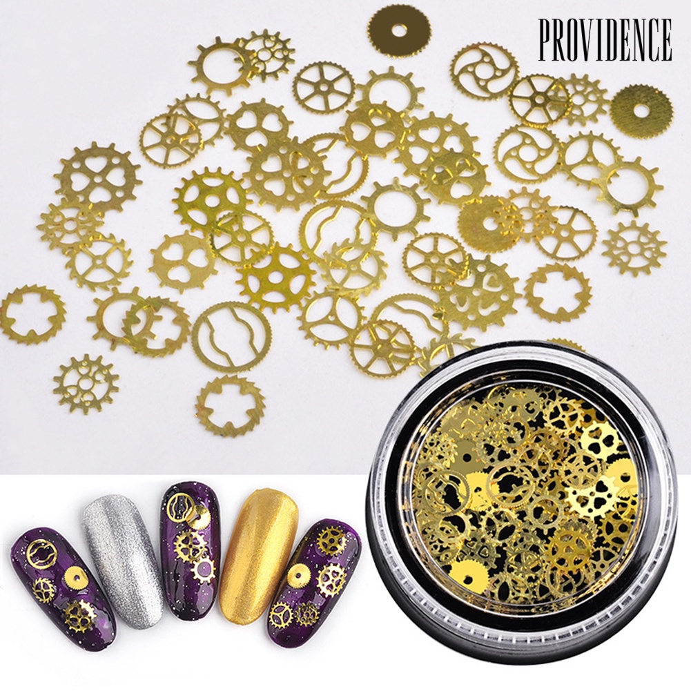 Providence 2 Boxes Metal Hollow Out Christmas Leaf Gear Slices Nail Art Sequins Decals