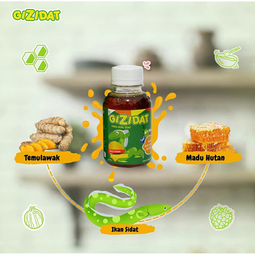 Gizidat - Madu Gijidat Multivitamin Penggemuk Tingkatkan Nafsu Makan Gemuk Badan &amp; Daya Tahan Tubuh Anak &amp; Bayi Perlancar Pencernaan Cerdaskan Otak isi 130ml