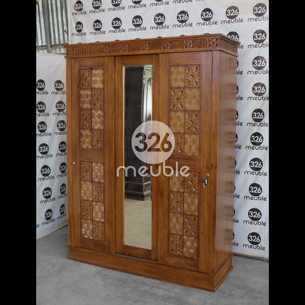 Almari 3 Pintu Jati Mebel Jepara - Lemari Pakaian Sliding Minimalis