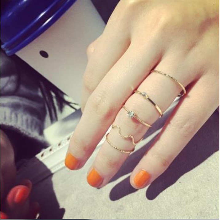 Cincin Emas / Perak J09 5 Pc Set Punk Metal Ring Korea Fashion Aksesoris Perhiasan Wanita Women Ring Alloy
