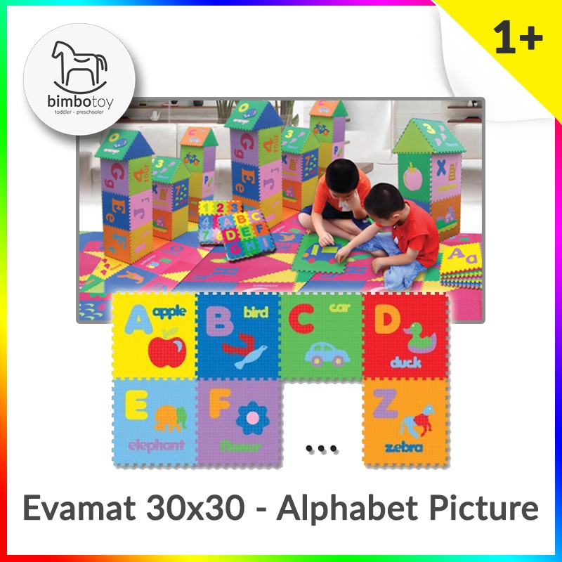 Bimbozone - Karpet Puzzle Evamat Alphabet &amp; Pictures | Evamat Unimats 30x30cm - ABC GAMBAR