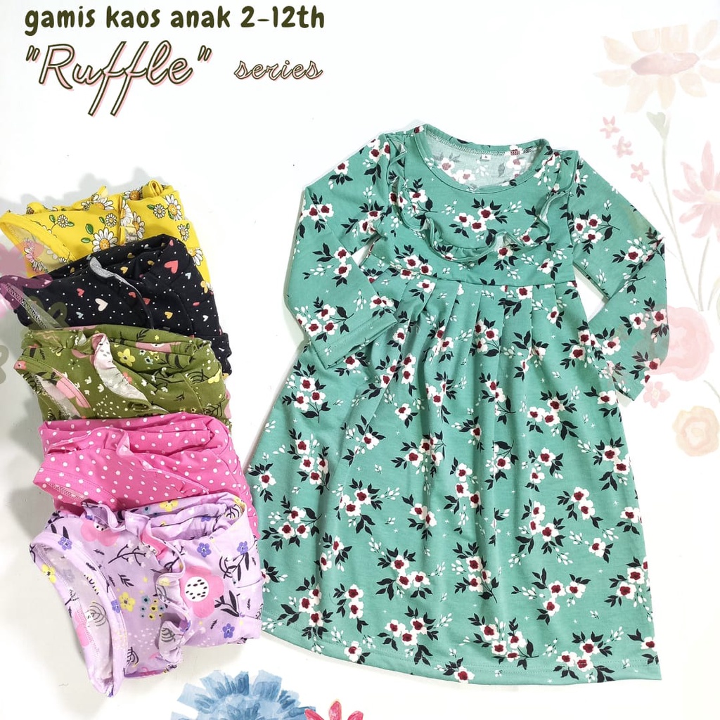 GAMIS KAOS ANAK 1-5 thn + SAKU SAMPING (BASIC RUFFLE series)