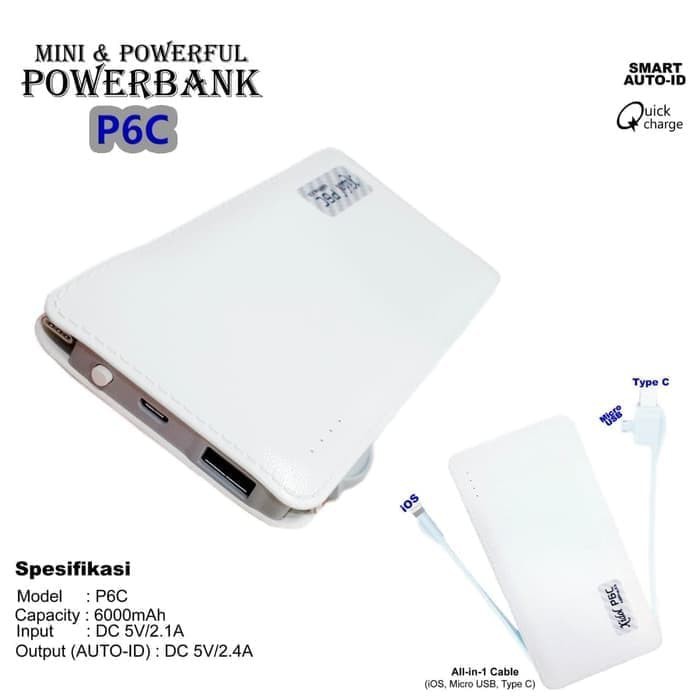 Xidol PowerBank P6C 6000 mAh Mini Type C/ Micro Usb/ Ios BERGARANSI MURAH