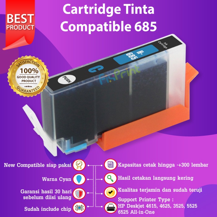 Cartridge Tinta Compatible HP 685 Black Printer 4615 4625 3525 5525 6525