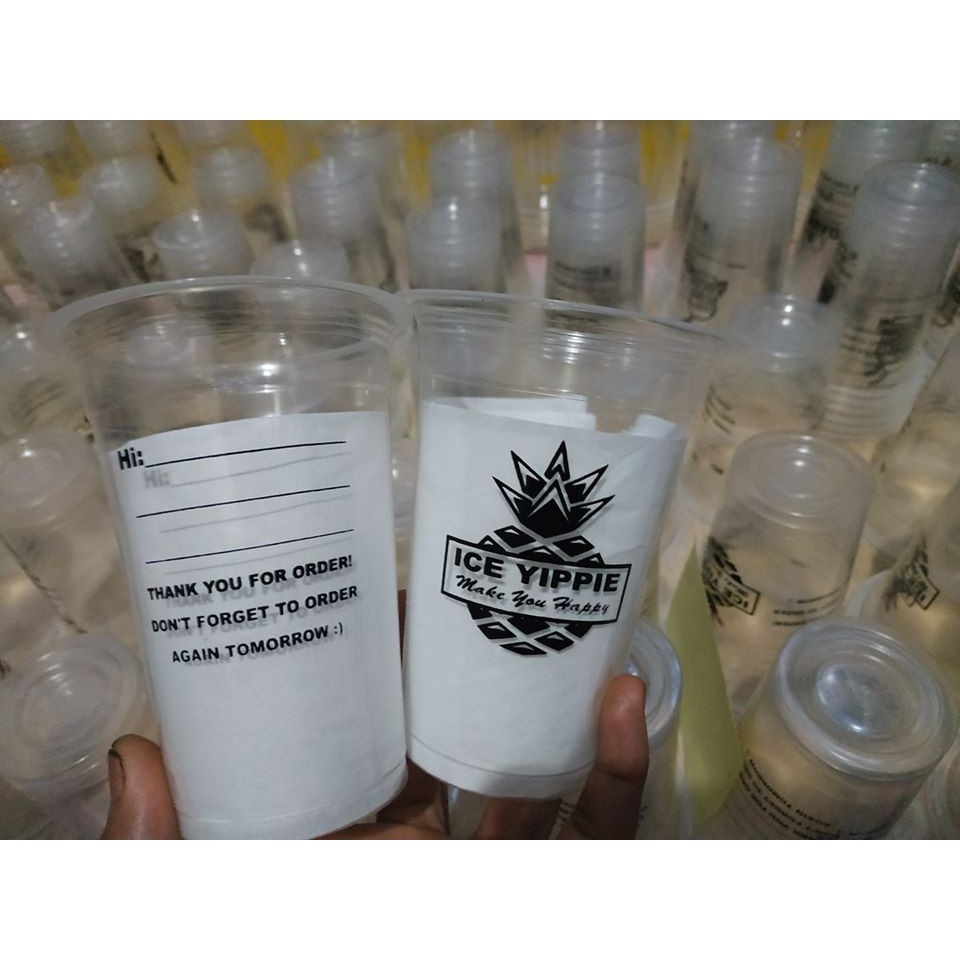 Gelas Cup Minuman Plastik Sablon Custom 14 oz