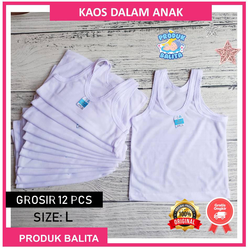 12 PCS Kaos Dalam Anak Perempuan Laki-Laki Kaos Singlet Bayi Size L