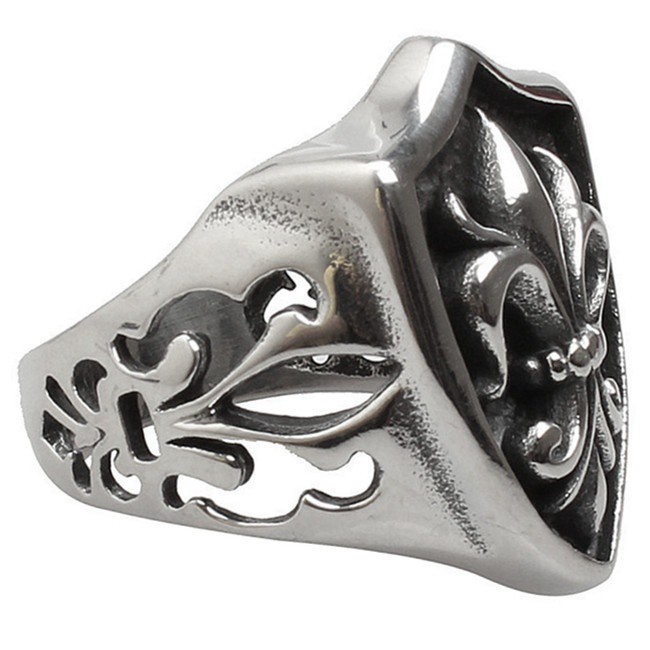 SEUSUK Cincin Desain Emboss Fleur de Lis Gaya Vintage/Punk/Biker untuk Pria/Wanita