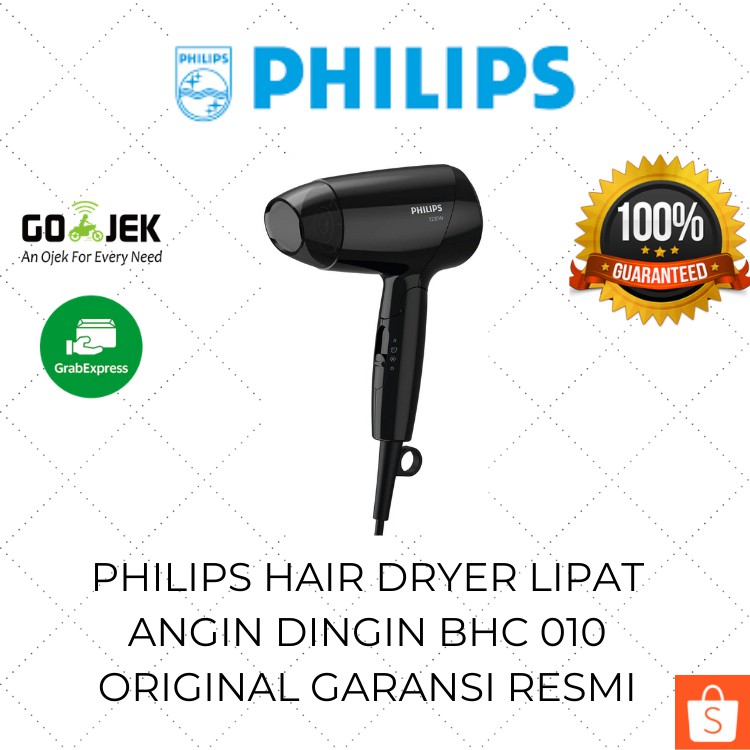 Philips Hair Dryer Essential Care BHC 010 / Pengering Rambut Lipat Angin Dingin Low Watt Mini Kecil