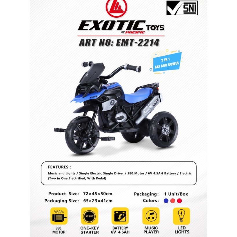 Sepeda balita roda tiga exotic ET 2102 2214 sepeda anak roda tiga tricycle aki gowes 2 IN 1 model motor sport 2IN1 ET2102 ET2214 pmb 888A 888 A 888