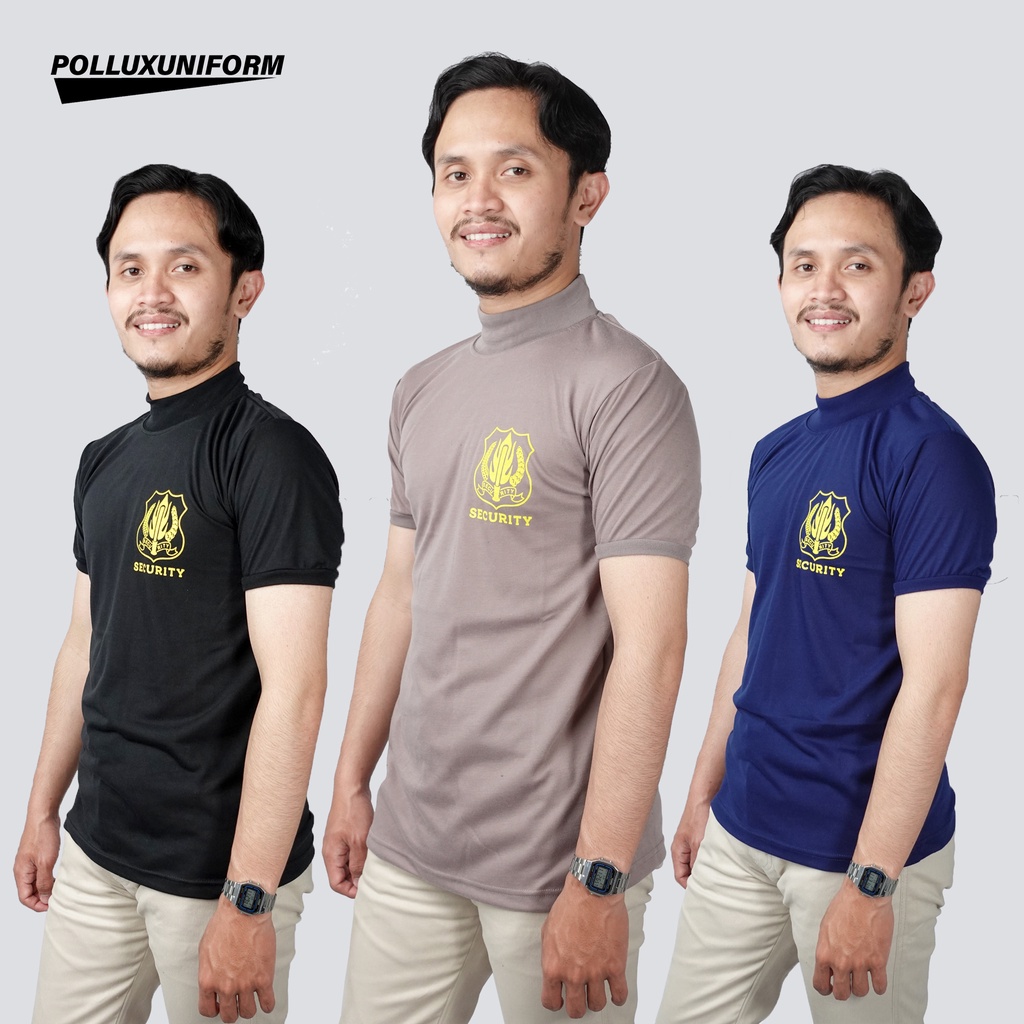 Kaos Dalam Dinas Security / Satpam Tangan Pendek Kerah Tinggi Warna Coklat Hitam Navy Model Slimfit