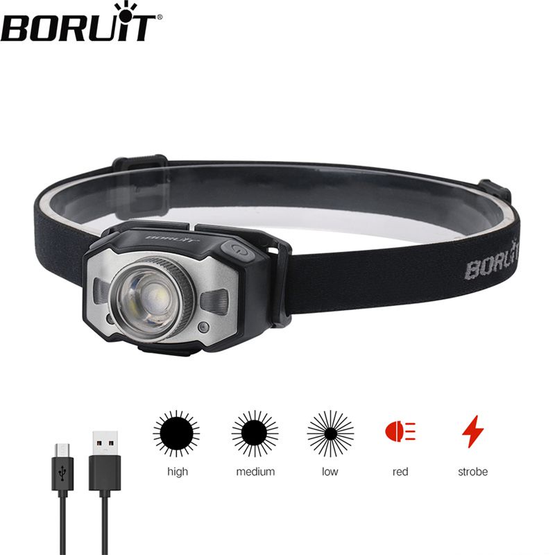 Original BORUiT B33 Headlight LED Motion IR Sensor Mini Headlamp Rechargeable Zoom Headlight Camping