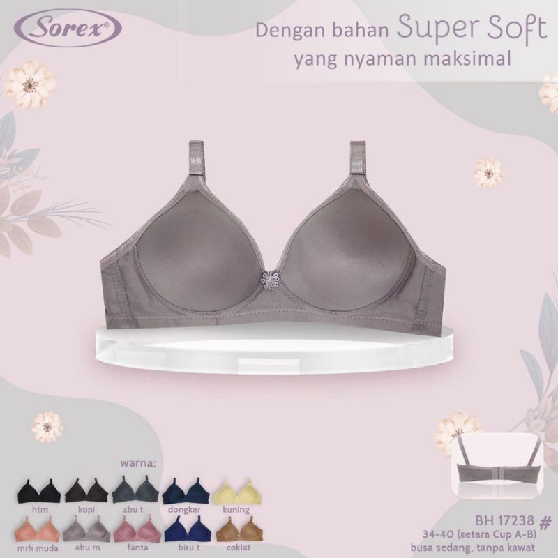 BISA PILIH WARNA Bra Sorex 17238 BH PolosTanpa Kawat Cup B Super Soft Busa Sedang (Only Bra)