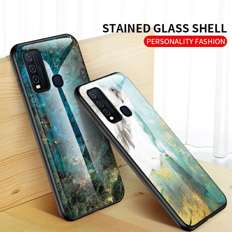 Marble Glass Case Vivo Y30 Y50 VivoY30 VivoY50 Softcase Hardcase Casing HP