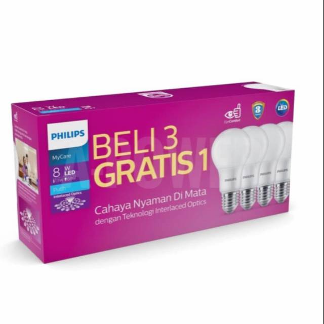 Philips - Lampu LED Bulb/Bohlam Multipack 8W (Putih)