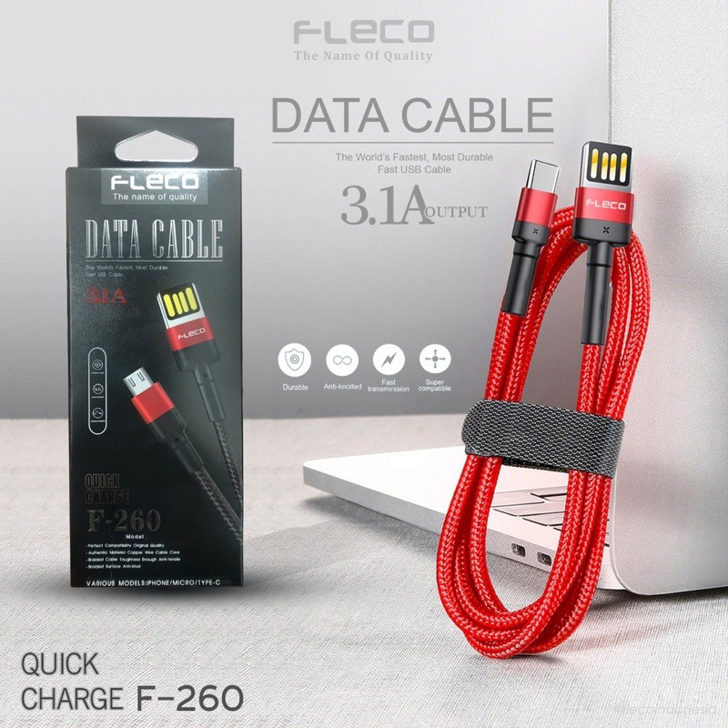 PROMO KABEL DATA FLECO F260 ORIGINAL METAL KABEL PREMIM FAST SPEED CHARGING