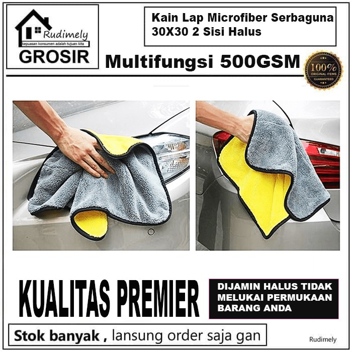 Kain Lap Microfiber Serbaguna 30X30 2 Sisi Halus Multifungsi 500GSM-UKURAN SEDANG