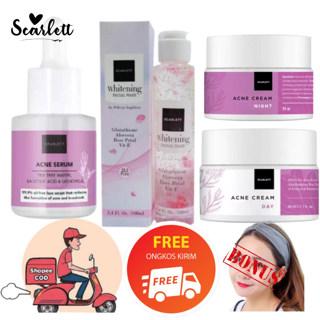 Paket Scarlett Whitening Acne Series 1 Paket Lengkap Komplit Original by Felicya Angelista - BANDANA