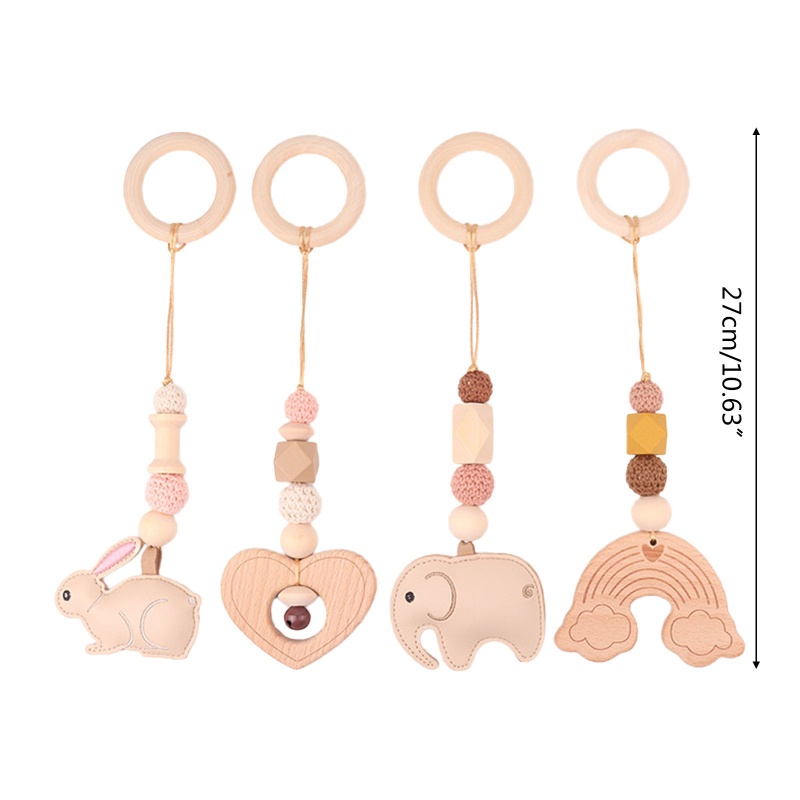 Mary 4pcs / Set Mainan Rattle + Teether + Ring + Manik-Manik Bahan Kayu Untuk Aksesoris Stroller Bayi