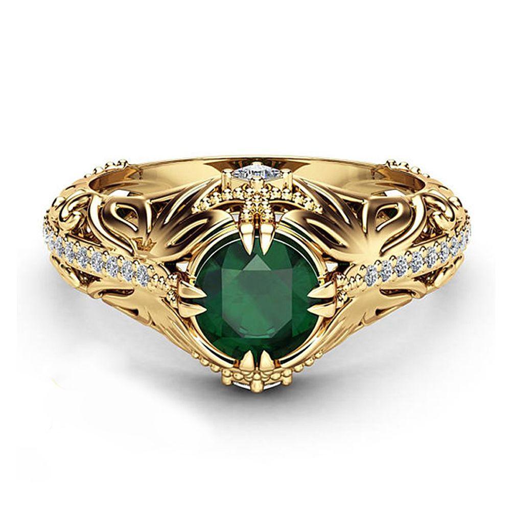 Nanas Zamrud Cincin Hadiah Anniversary Indah Ukuran 6-10 Berlapis Emas 14k