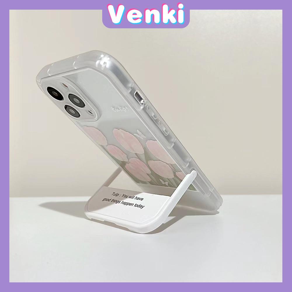 iPhone Case Silicone Soft Case Clear Case Folding Stand Shockproof Protection Camera Tulip Flower Compatible For iPhone 11 iPhone 13 Pro Max iPhone 12 Pro Max iPhone 7Plus xr