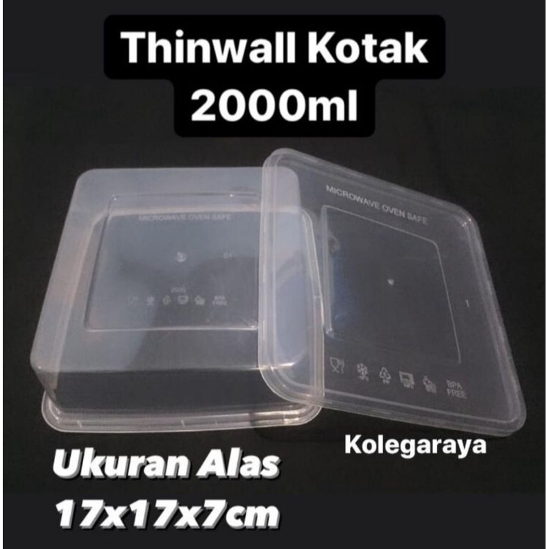 Kotak Makan Platik FoodGrade Thinwall  SQ2000ML Isi 25PCS Alas dan Tutup