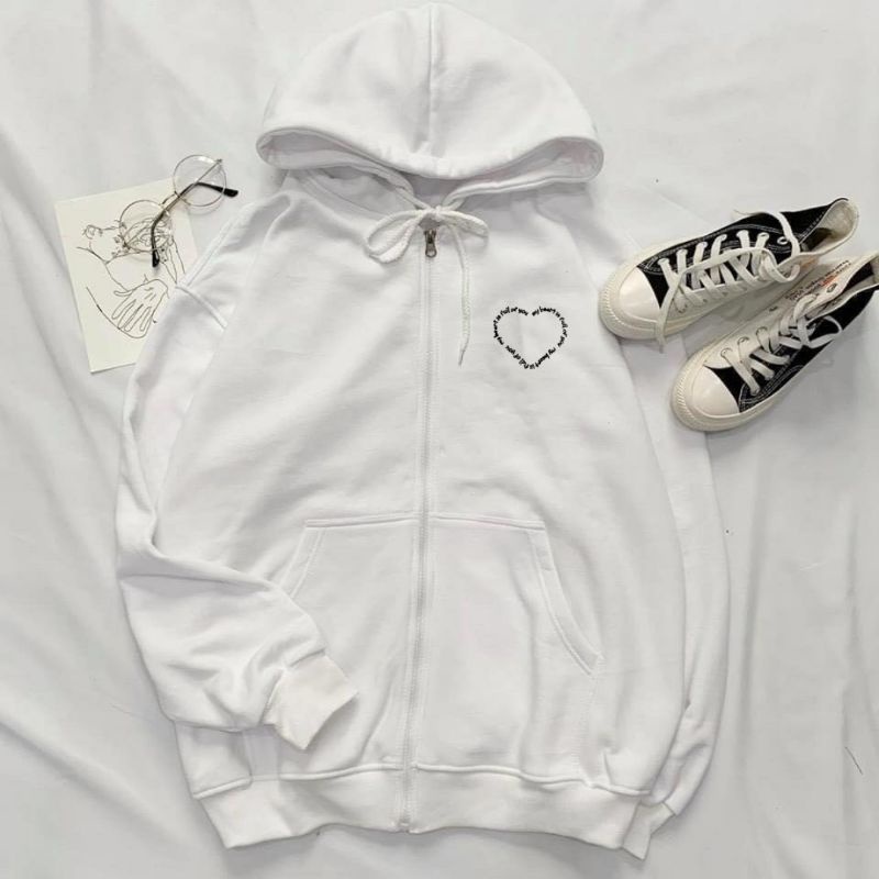 Zip Hoodie MY HEART (size S - 6XL) Jaket Resleting Korean Love Couple Matching Saranghae Save This Moment Ulzzang Style Big size Jumbo Oversize Jacket Boy Girl Oversized Cream Krem beige Khaki Jaketin Aja Caramel silver