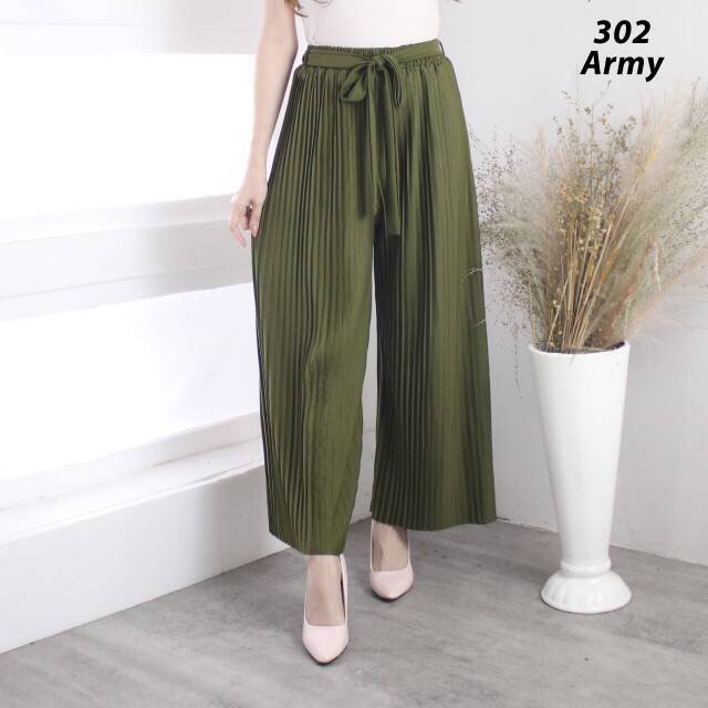 302 KULOT PLISKET PANJANG TALI PINGGANG MODIS FASHION MUSLIM BAWAHAN CELANA POLOS MURAH PLEATEDPANTS