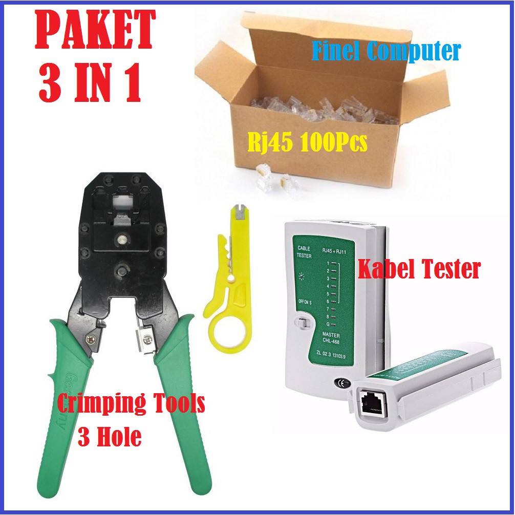 Paket 3 in 1 Crimping tools - kabel Tester - Rj45 cat5e 100pcs